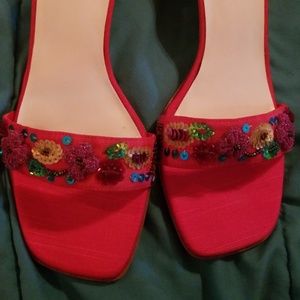 Diane Gilman Fuschia heel slides with beadwork.2 1